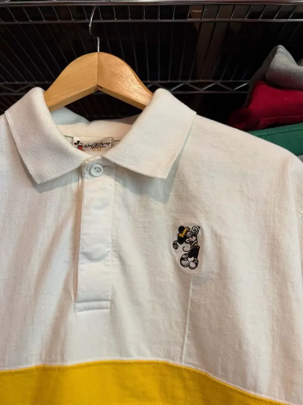 Vintage Walt Disney World Mickey Mouse Golf Striped Polo Shirt White Medium